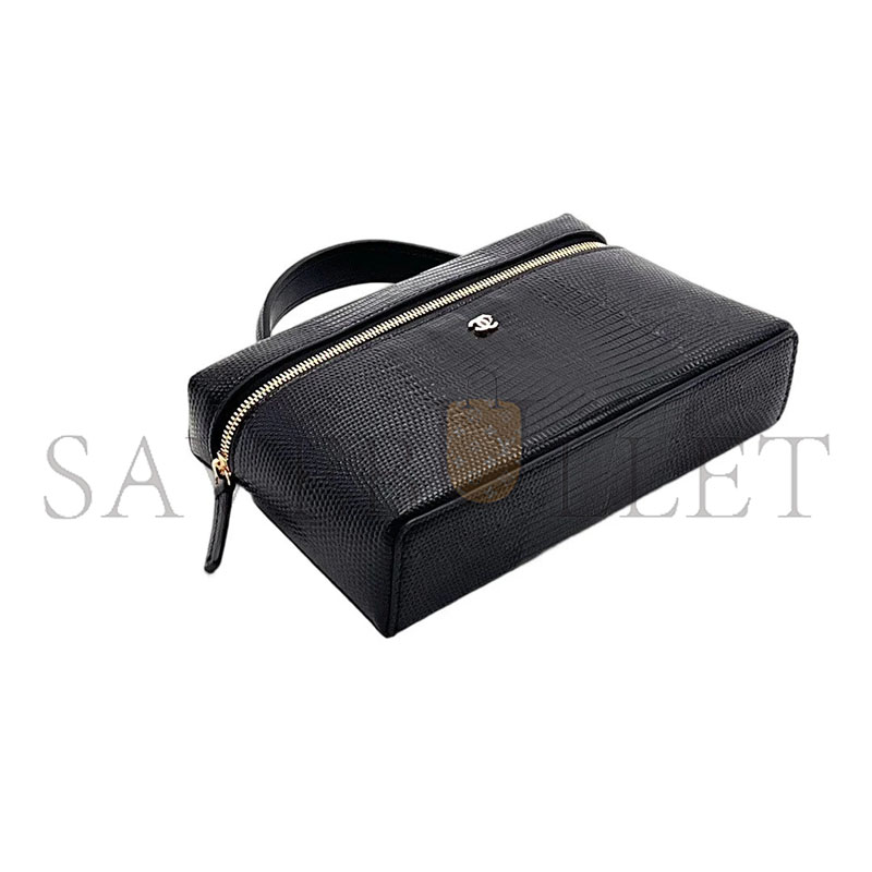 Ch**el MASTER TRENDY HANDLE SLIM VANITY LIZARD EMBOSSED CALFSKIN BLACK (19*12*5cm)
